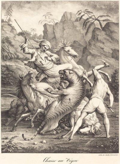 Tigerjakt av Charles Etienne Pierre Motte after Auguste Jacques Regnier