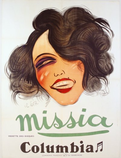 Columbia Records-plakat som reklamerer for den franske chanteuse, Missia, ca. 1935 av Charles Felix Gir