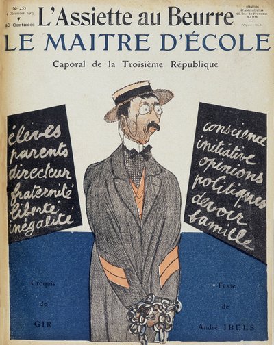 Skolemesteren, korporal i Den tredje republikk, illustrasjon av Charles Gir (1883 - 1941) - i "" L'Assiette au Butter"" av 04.12.1909. av Charles Felix Gir