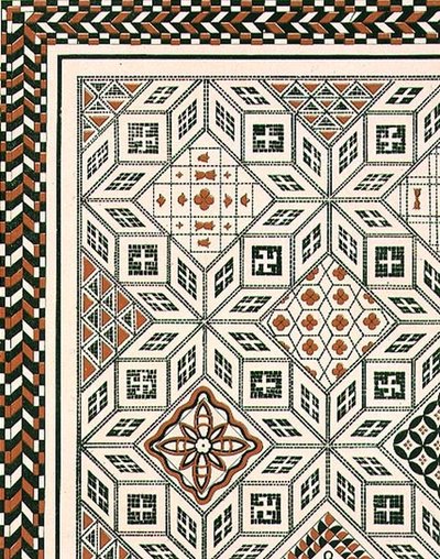 Design av et mosaikkfortau oppdaget i Nimes, sannsynligvis 2. eller 3. århundre, pub. av Day & Son (litho) av Charles Felix Marie (after) Texier