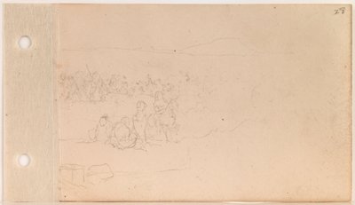 Pahtanka's (Big Head's Band) Gathering on Shore (høyre halvdel; blader 27 verso og 28 recto) av Charles Ferdinand Wimar