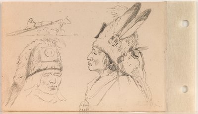 Studier av Palaneapape (Struck-by-Ree eller Struck-by-Arikara) og en hund Travois (blad 21 verso) av Charles Ferdinand Wimar