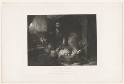 Hjort som forfølger i høylandet. Posen er begge deler'. Etter Edwin Landseer, med adresser til Boys and Graves og Gambart av Charles Fox