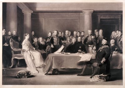 Dronning Victoria presiderte i rådet ved hennes tiltredelse til tronen, 1846 av Charles Fox