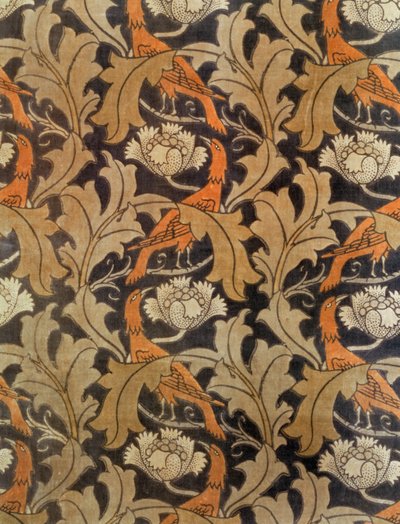 Blomster og blader med fugler, produsert av G.P.& J.Baker for Liberty & Co., ca. 1893 (trykt fløyelsaktig) av Charles Francis Annesley Voysey