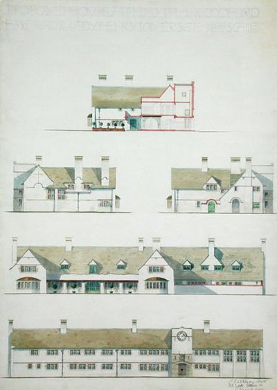 Foreslått hus i Higham Woodford, Essex for Lady Henry Somerset av Charles Francis Annesley Voysey