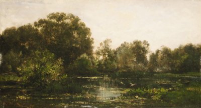 Et elvelandskap med storker, 1864. av Charles Francois Daubigny