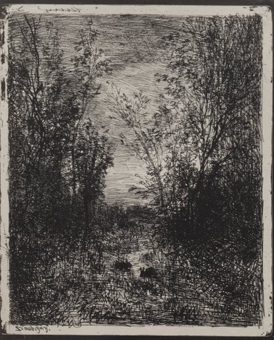 A Stream in a Glade, originalt inntrykk 1862, trykt i 1921. av Charles Francois Daubigny