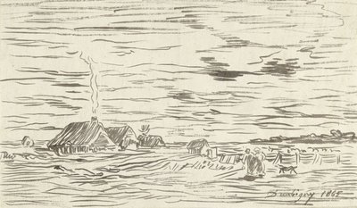Våningshus i flatmark av Charles Francois Daubigny