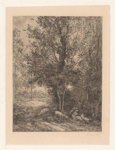 Skog med rastende geitegjetere Le berger et la bergere av Charles Francois Daubigny