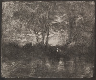 Cows at a Watering Place, originalt inntrykk 1862, trykt i 1921. av Charles Francois Daubigny