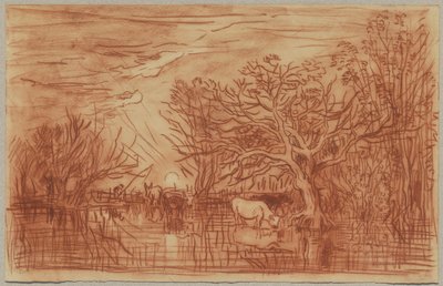 Kyr ved et vannhull, ca. 1863 av Charles Francois Daubigny
