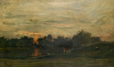 Landskap: Solnedgang, midten av 1800-tallet av Charles Francois Daubigny