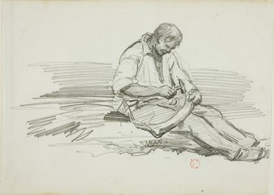 Mann som reparerer ljå av Charles Francois Daubigny