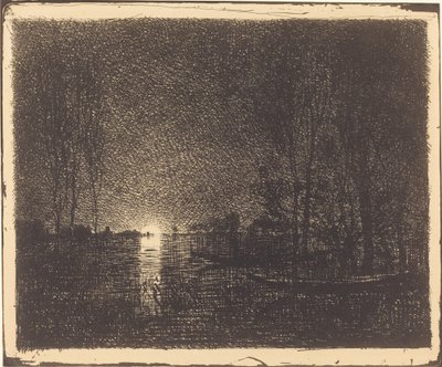 Månebelyst landskap av Charles Francois Daubigny