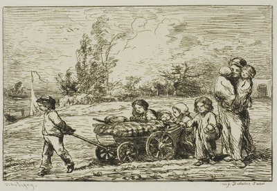 Flytte inn med vognen (The Furnishings of the Boat) av Charles Francois Daubigny