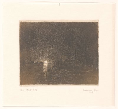 Nattutsikt over en innsjø Effekt om natten av Charles Francois Daubigny