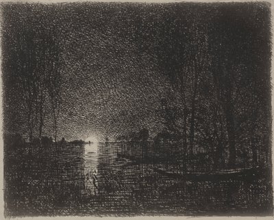 Nattstykke, originalt inntrykk 1862, trykt i 1921. av Charles Francois Daubigny