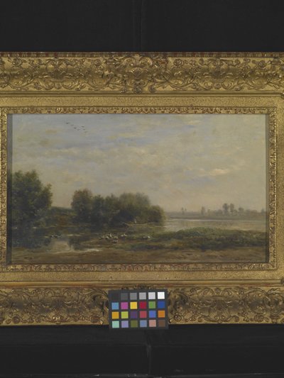 On The Oise (olje på tre) av Charles Francois Daubigny