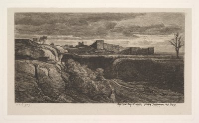 Ruinene av Chateau of Crémieux Isère, 1850. av Charles Francois Daubigny