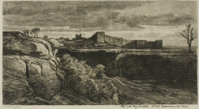 Ruinene av Château of Crémieux (Isère) av Charles Francois Daubigny