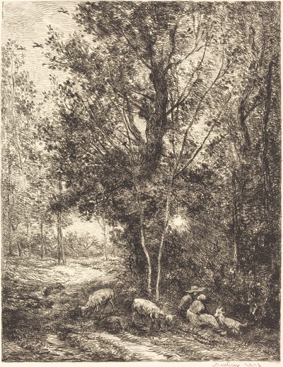 Hyrde og gjeterinne (Le Berger et la bergere) av Charles Francois Daubigny