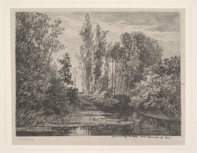 Stags at the Waters Edge, 1850. av Charles Francois Daubigny