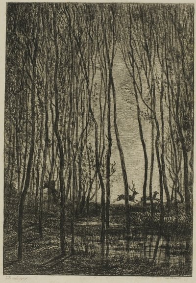 Hjorter i skogen av Charles Francois Daubigny
