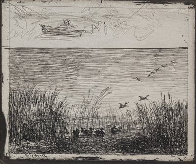 Sump med ender, originalt inntrykk 1862, trykt i 1921. av Charles Francois Daubigny