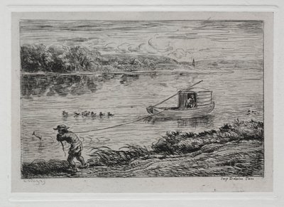 Båtturen: Hyttegutt som drar slepetauet eller drar med tau av Charles Francois Daubigny