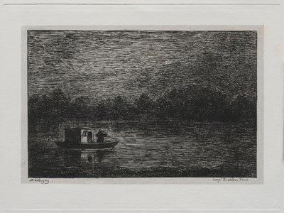 The Boat Trip: Night Voyage or Net Fishing andre versjon, 1861. av Charles Francois Daubigny