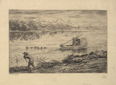 Hyttegutten sleper båten, 1861. av Charles Francois Daubigny