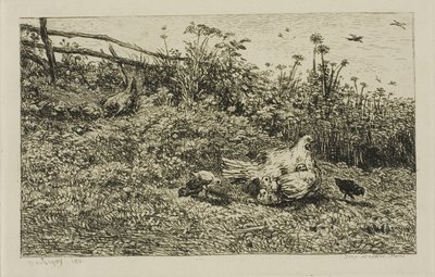 Høna og kyllingene hennes av Charles Francois Daubigny