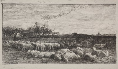The Large Sheepfold, originalt avtrykk 1862, trykt i 1921. av Charles Francois Daubigny