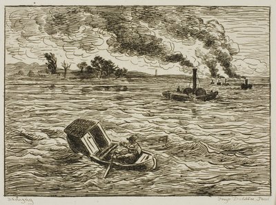 The Steamboats (Steamy Harbor) av Charles Francois Daubigny