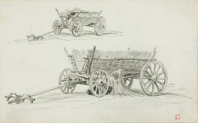 To skisser av en oksevogn av Charles Francois Daubigny