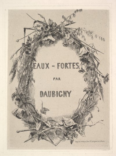 Wreath of Wildflowers, tittel for Eaux-Fortes par Daubigny, 1850. av Charles Francois Daubigny