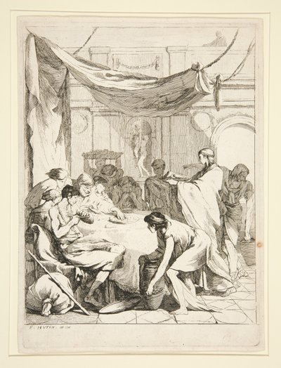 Feeding the Hungry, fra serien Sept Oeuvres de Misericorde av Charles-Francois Hutin