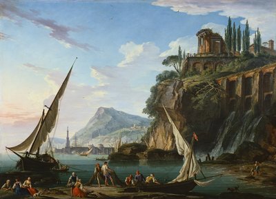 Kystscene med Sibylltemplet, Tivoli (maleri) av Charles Francois Lacroix de Marseille