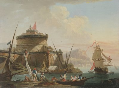 Havnescene ved solnedgang av Charles Francois Lacroix de Marseille