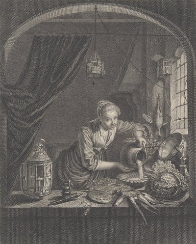Milkmaid etter maleriet av G.Dou i kabinettet til Mr. Poullain, midten av 1600-tallet. av Charles François Adrien Macret
