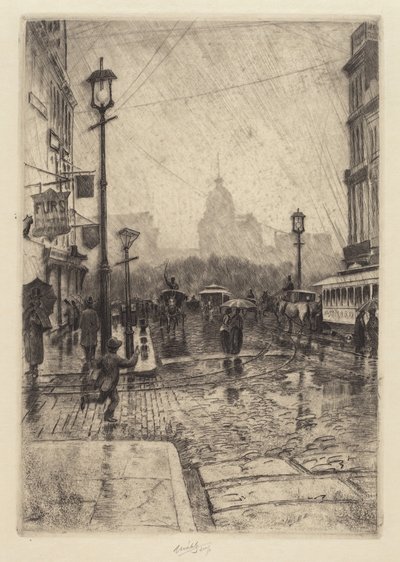 Regnværsdag, Broadway av Charles Frederick William Mielatz