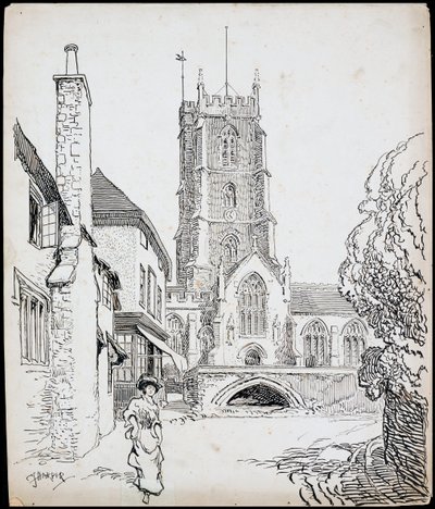 En utsikt fra sør av Priory Church of St George, Dunster, Somerset av Charles George Harper