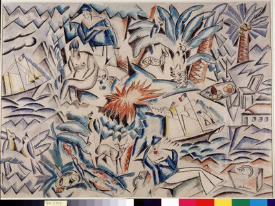 Middelhavslandskap Landskap med båter, dyr, vegetasjon (palme) og karakterer. Maleri av Charles Georges Dufresne (1876-1938) Dim. 45x62 cm. Obligatorisk omtale: Collection fondation regards de Provence, Marseille av Charles Georges Dufresne