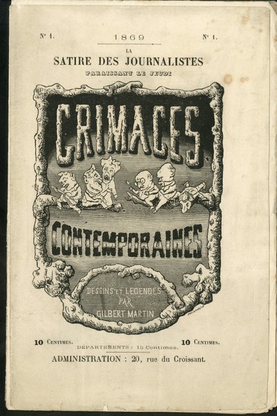Illustrasjon av Charles Gilbert-Martin (1839-1905) for omslaget til "" Contemporary Grimaces"" av Charles Gilbert Martin