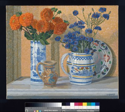 Dahliaer og kornblomster av Charles Ginner