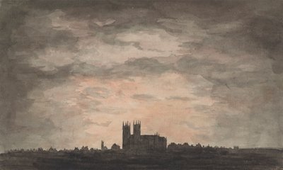 En stor kirke (Westminster Abbey) ved solnedgang av Charles Gore