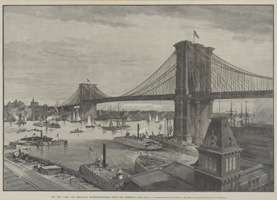 The New York og Brooklyn Suspension Bridge fra Brooklyn Side, sent på 1800-tallet av Charles Graham