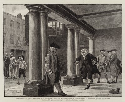 Kolonnaden under rådhuset, Rochester, Hogarth og de andre pilegrimene som leker på Hopscotch on the Flagstones av Charles Green