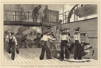 Naval Review på Spithead, avfyrte Royal Salute fra HMS Hercules av Charles Green